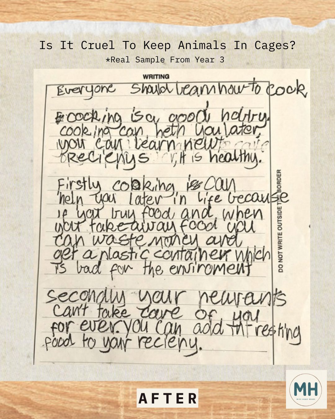 After, page 1 of 2: Everyone should learn how to cook. Opening opinion, then paragraphs starting Firstly and secondly.