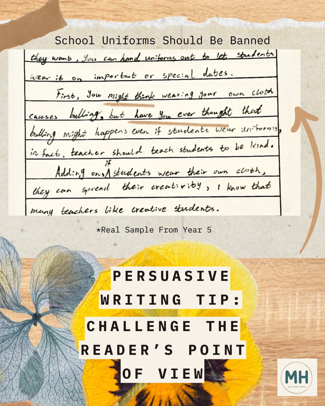 Upper Primary student writing sample with tip: Challenge the reader’s point of view