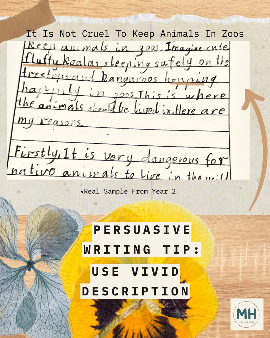 Lower Primary student writing sample with tip: Use vivid description
