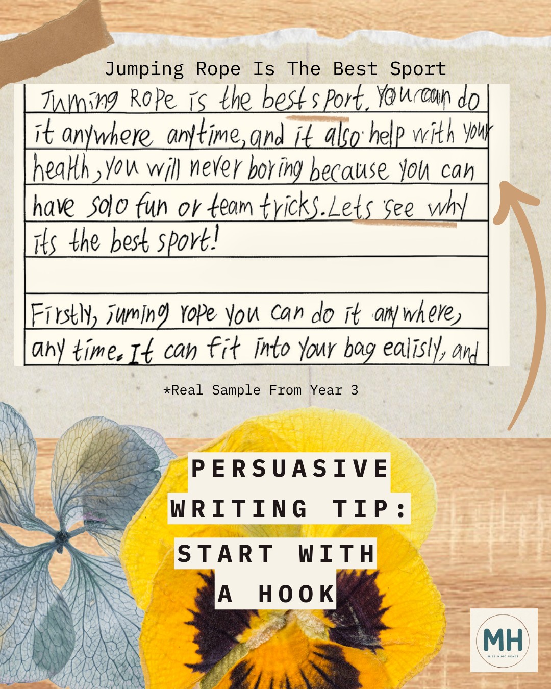 Middle Primary student writing sample with tip: Start with a hook