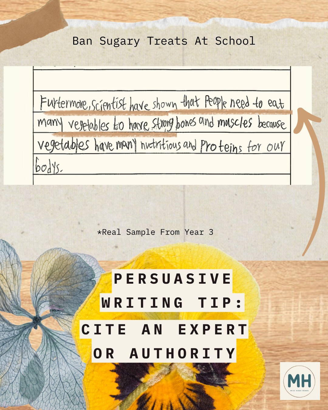 Middle Primary student writing sample with tip: Cite an expert or authority