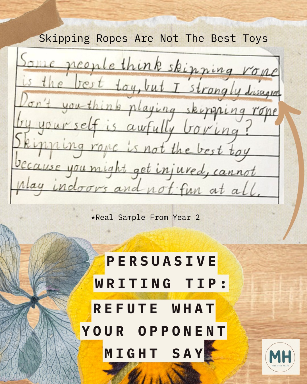 Lower Primary student writing sample with tip: Refute what your opponent might say