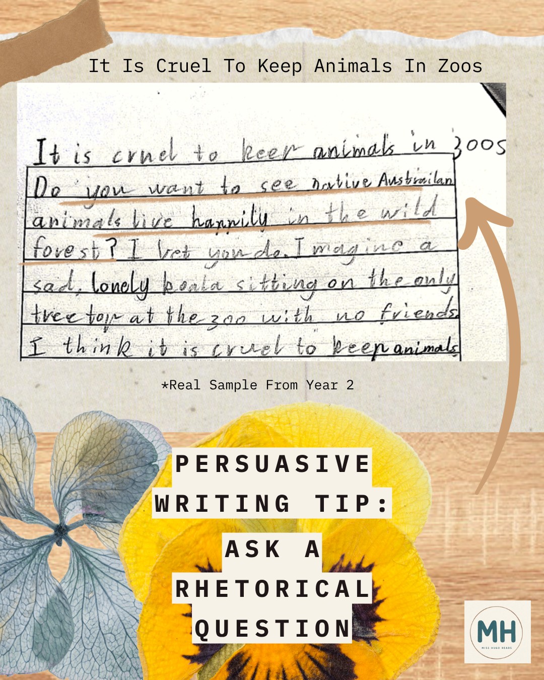 Lower Primary student writing sample with tip: Ask a rhetorical question