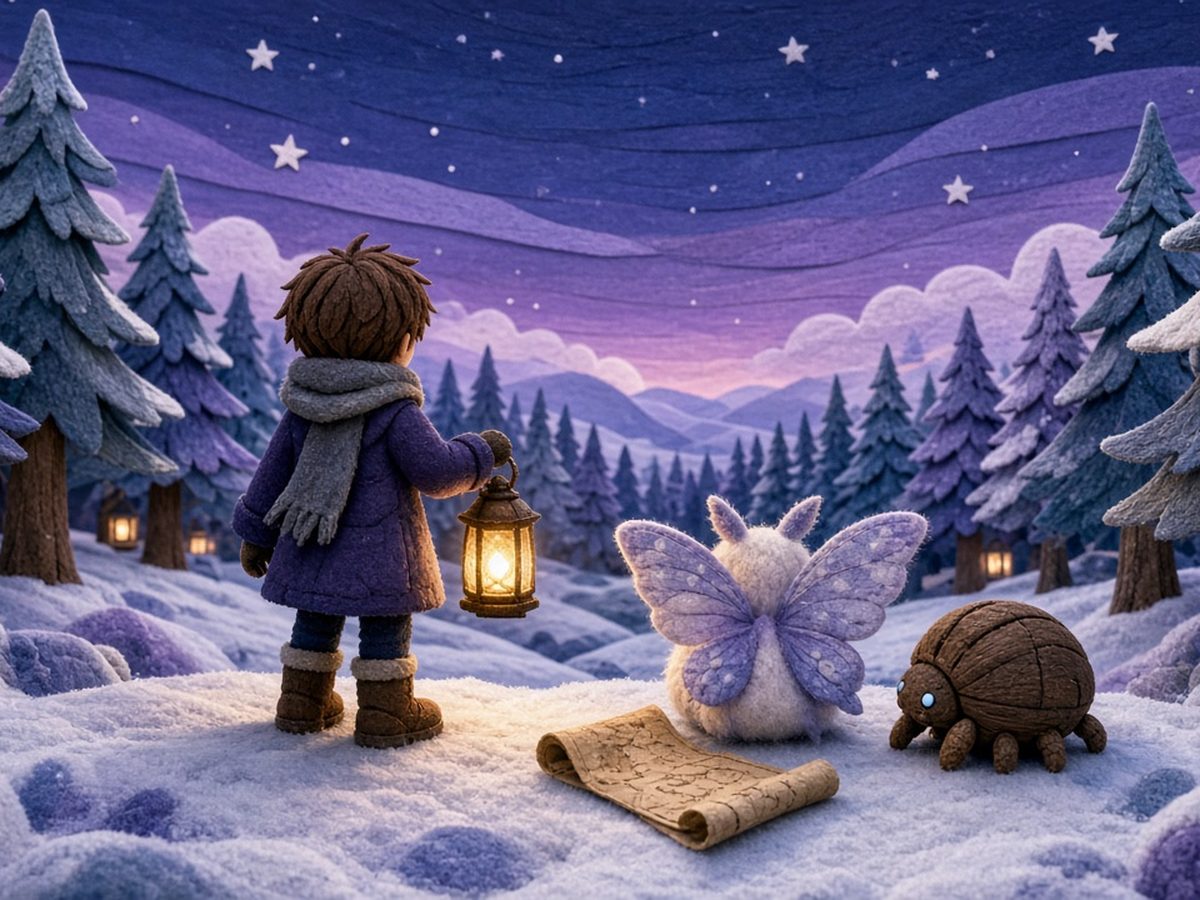 Critter Quest paper-cut illustration at dusk